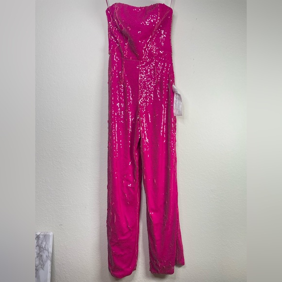 Dress the Population Andy Sequin Strapless Jumpsuit - Hot Pink - XS - Picture 1 of 12